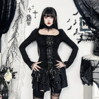 Gothic Black Lace Long Sleeve T-Shirt