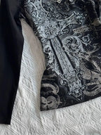 Gothic Black Printed V neck Long Sleeve T shirt