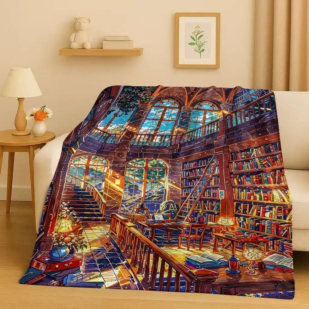 Magic Book Library Bookshelf Blanket