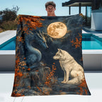 Fantasy Wolf & Dragon Throw Blanket