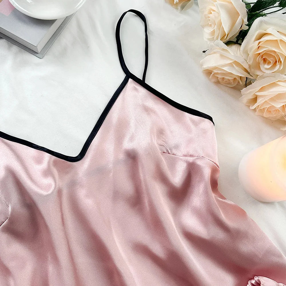 Satin Pajamas T Shirt and Shorts Set