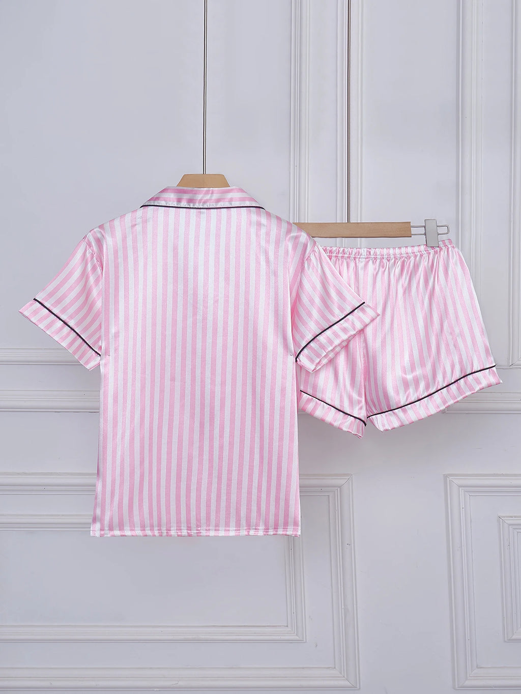 Striped Pocket Short Sleeve and Shorts Pajama Set