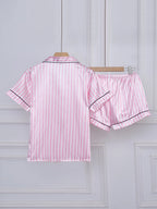 Striped Pocket Short Sleeve and Shorts Pajama Set
