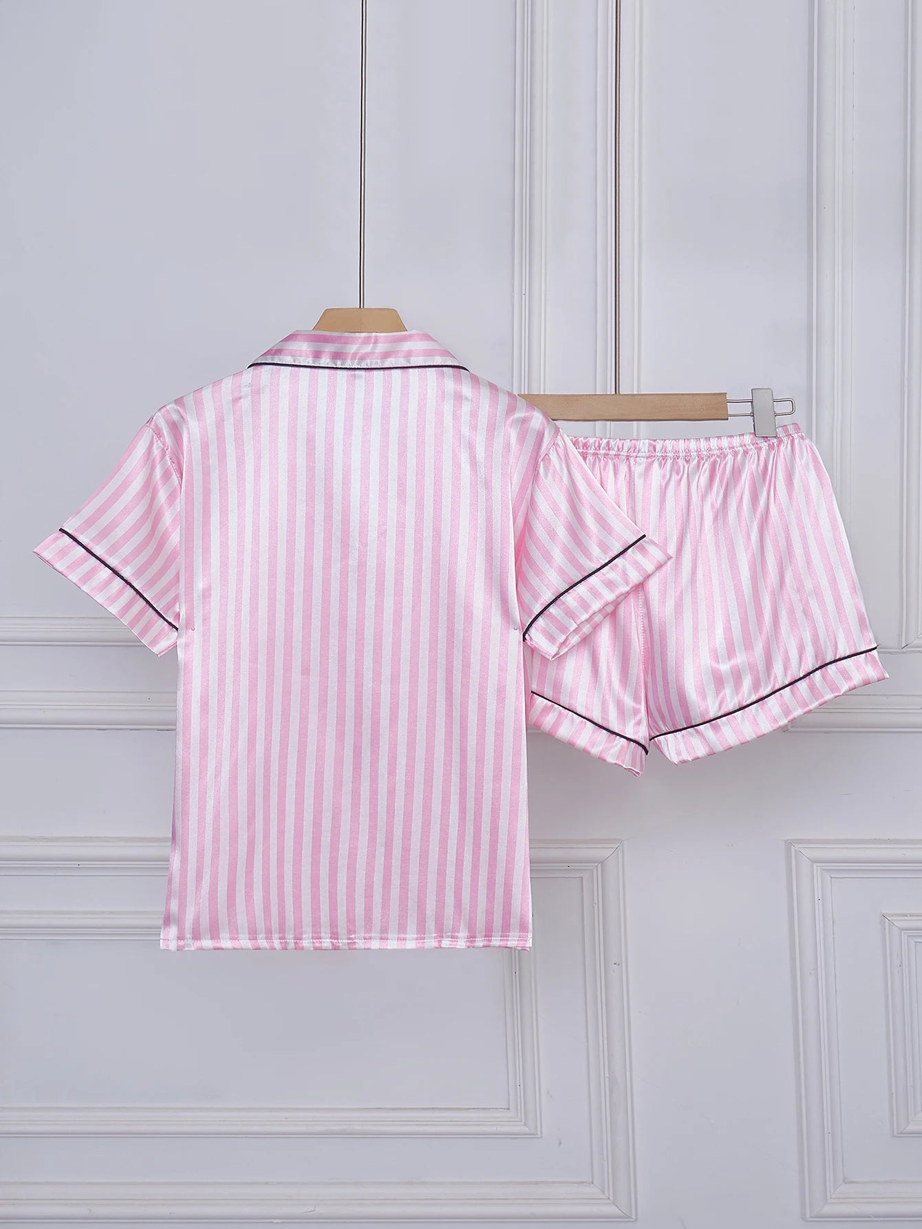 Striped Pocket Short Sleeve and Shorts Pajama Set