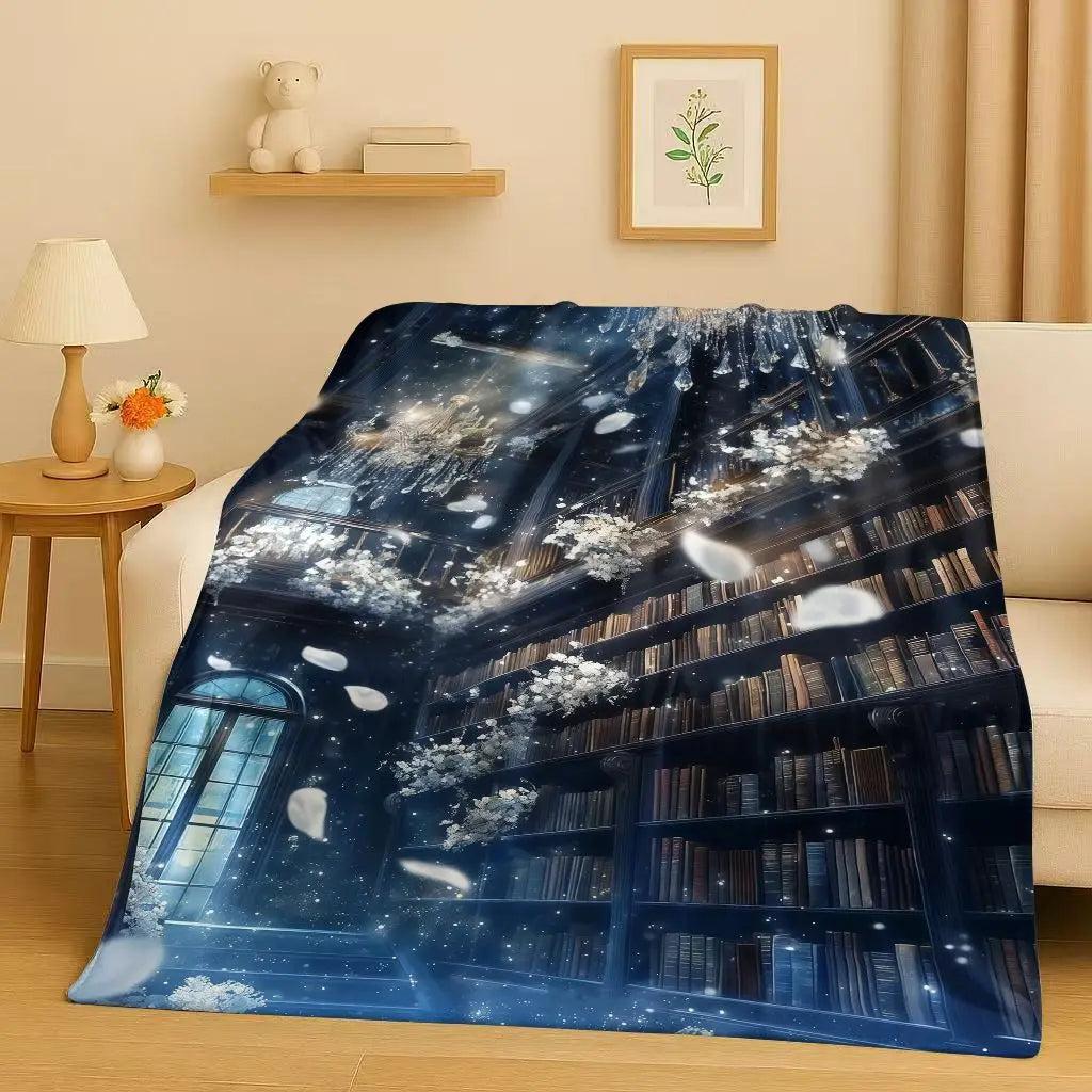 Magic Book Library Bookshelf Blanket