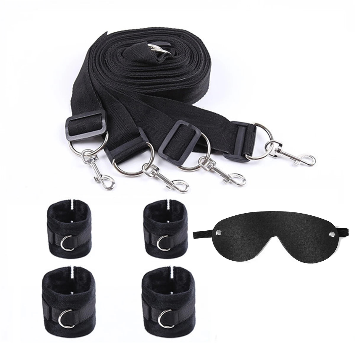 Couple Bed Sex Games Strap System BDSM Bed Restraint Sex Machine Female Handcuff Ankle Cuffs Open Leg Straps Eyeblinder Sex Toy