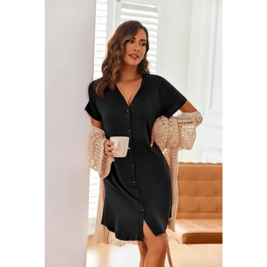 3 Pack Women's Nightshirt Button Down Nightgown