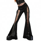 Gothic Sexy Solid Color High Waist Lace Flared Pants