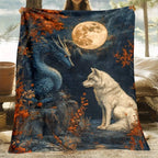 Fantasy Wolf & Dragon Throw Blanket