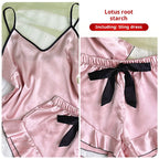 Satin Pajamas T Shirt and Shorts Set