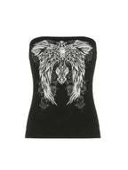 Gothic Print Black Strapless Tube Top