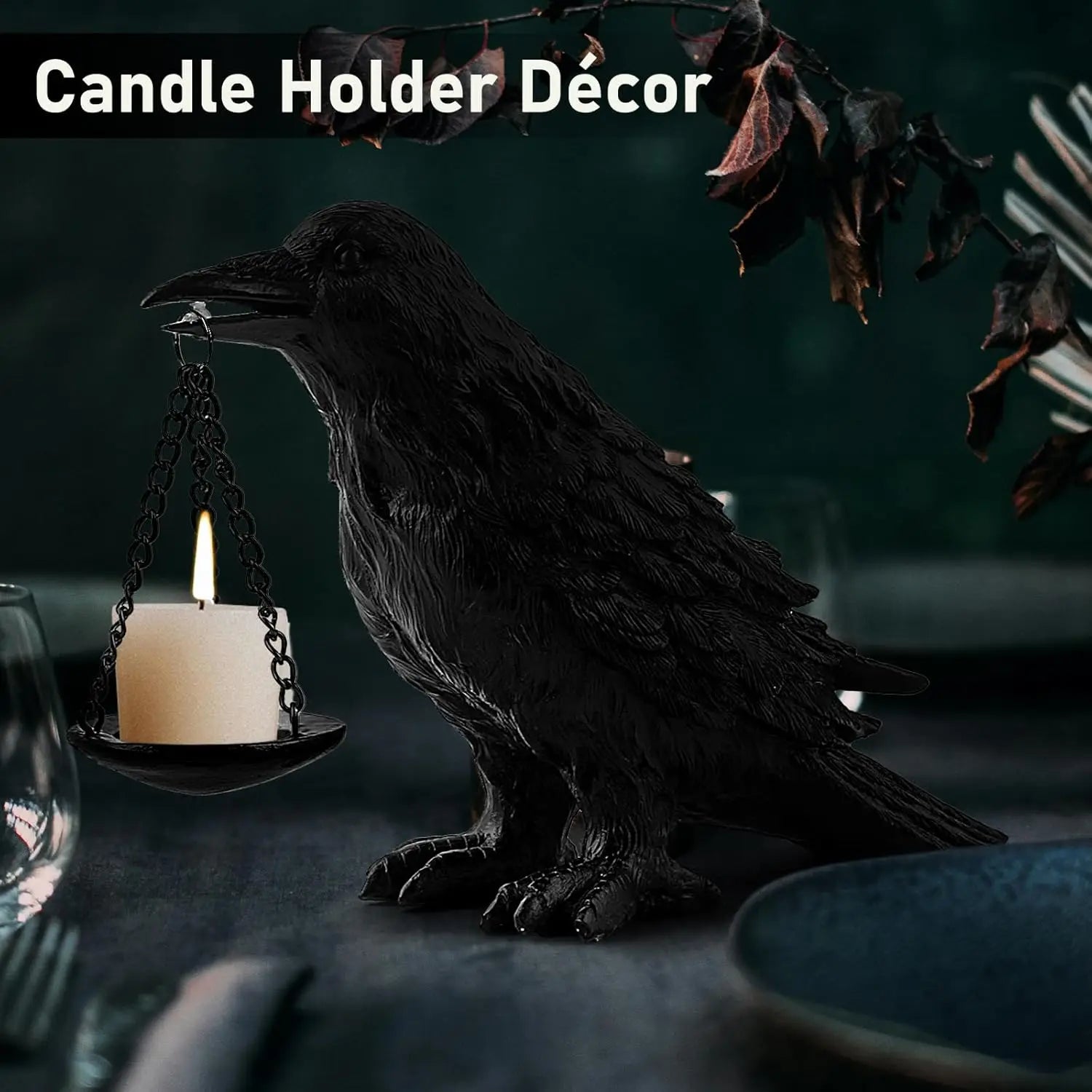 Gothic Raven Tealight Candle Holder
