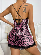 Lace Trim Leopard Sleepwear
