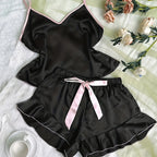 Satin Pajamas T Shirt and Shorts Set