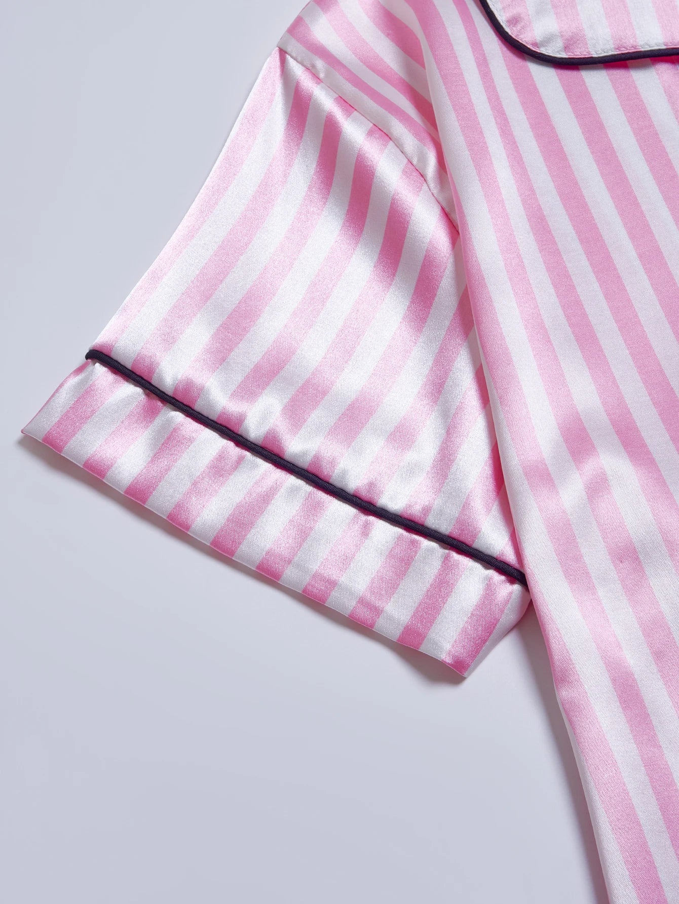 Striped Pocket Short Sleeve and Shorts Pajama Set
