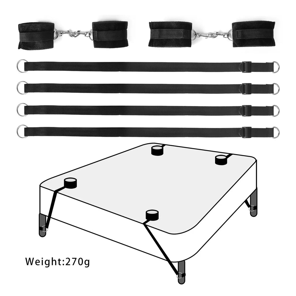 Couple Bed Sex Games Strap System BDSM Bed Restraint Sex Machine Female Handcuff Ankle Cuffs Open Leg Straps Eyeblinder Sex Toy