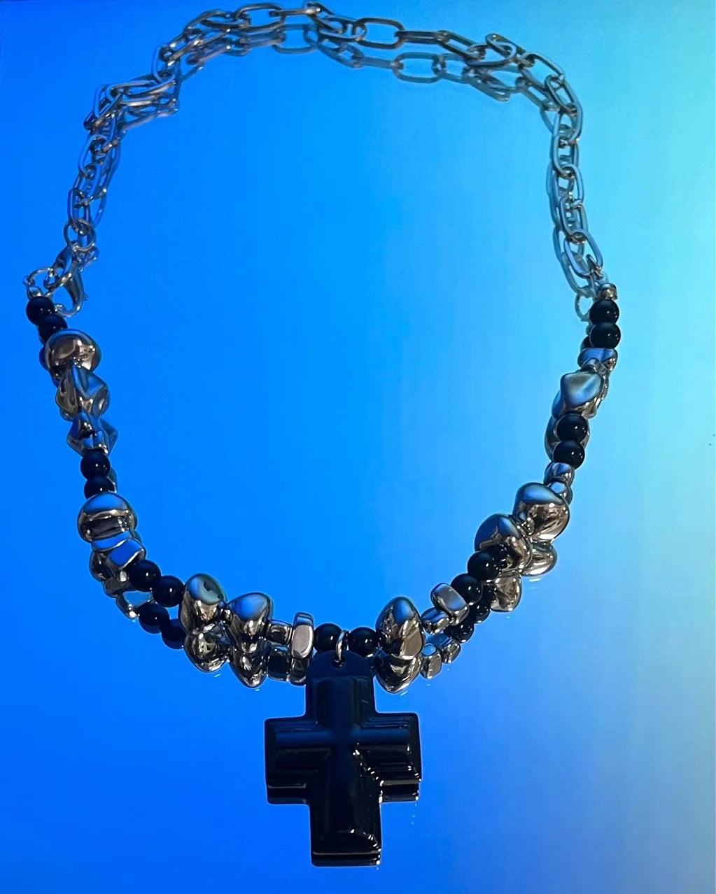 Emo Vampire Ankh Rosary Occult Vamp Bead Necklace Goth Punk Bat Cross Pendant Necklace Handmade Beaded Egyptian Tradgoth Jewelry