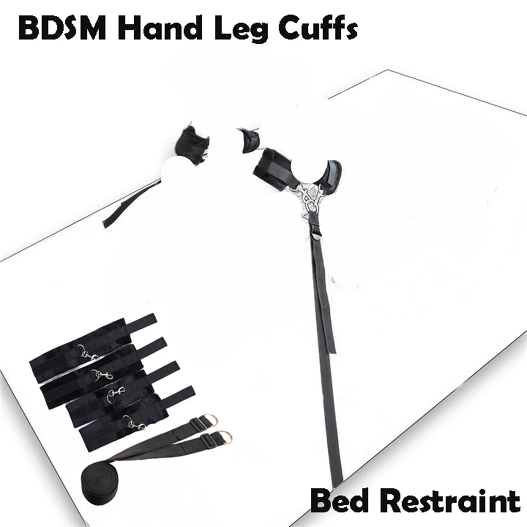 Couple Bed Sex Games Strap System BDSM Bed Restraint Sex Machine Female Handcuff Ankle Cuffs Open Leg Straps Eyeblinder Sex Toy