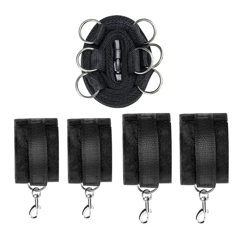 Couple Bed Sex Games Strap System BDSM Bed Restraint Sex Machine Female Handcuff Ankle Cuffs Open Leg Straps Eyeblinder Sex Toy