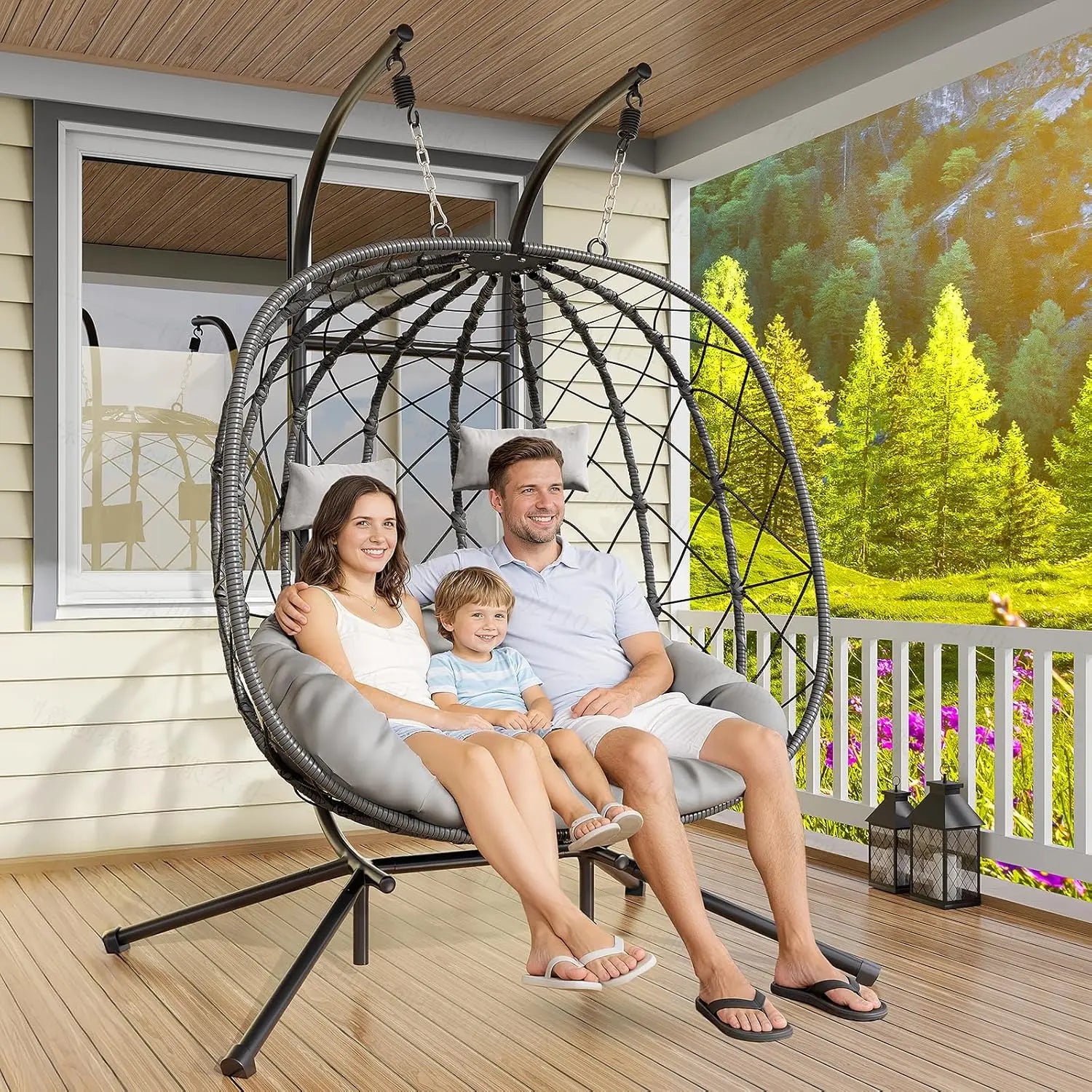 Double Egg Swing Chair with Stand