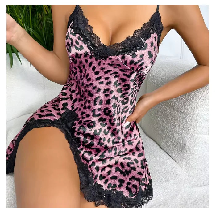 Lace Trim Leopard Sleepwear