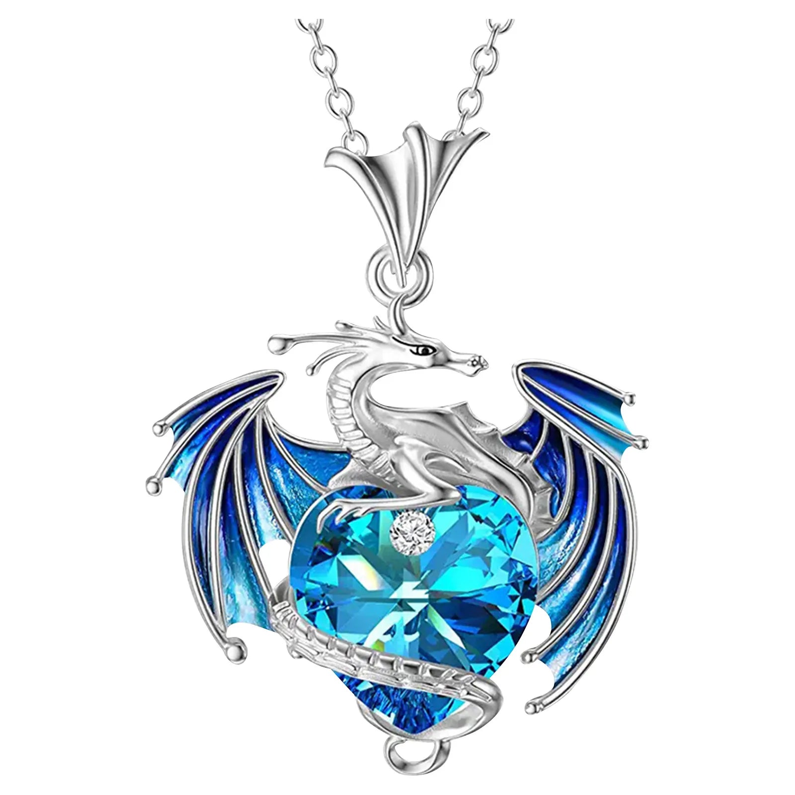 Exquisite Silver Dragon Heart Rhinestone Necklace