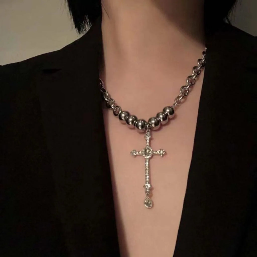 Emo Vampire Ankh Rosary Occult Vamp Bead Necklace Goth Punk Bat Cross Pendant Necklace Handmade Beaded Egyptian Tradgoth Jewelry