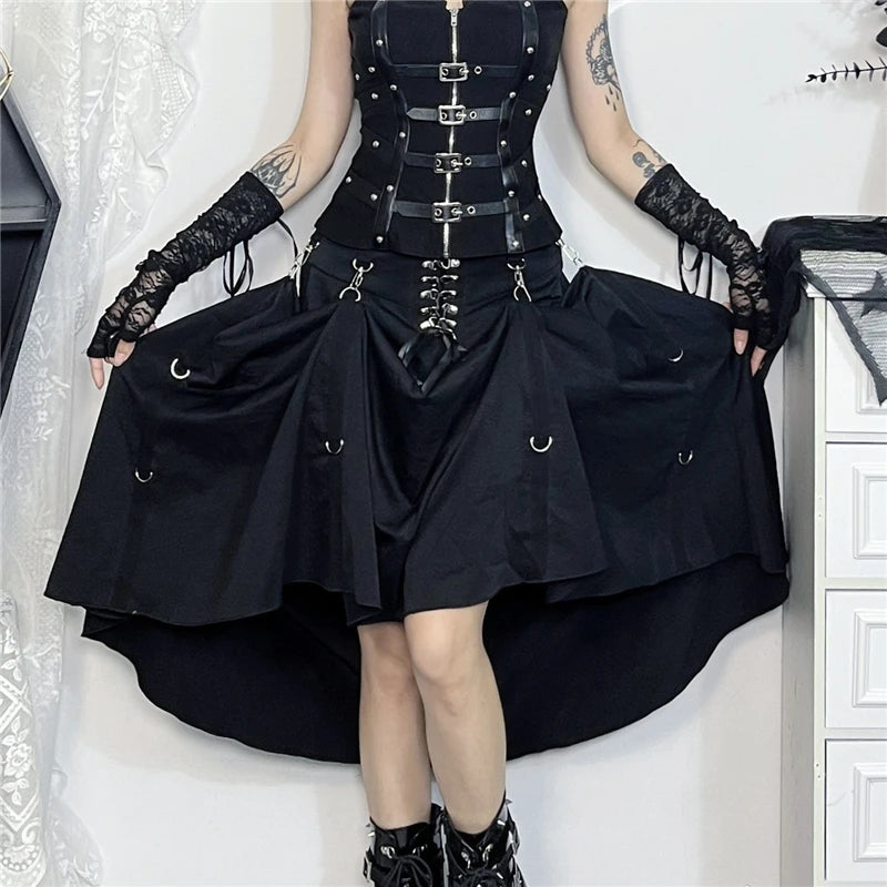 Gothic High Waist Bandage A-line Skirts