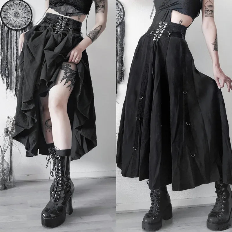 Gothic High Waist Bandage A-line Skirts