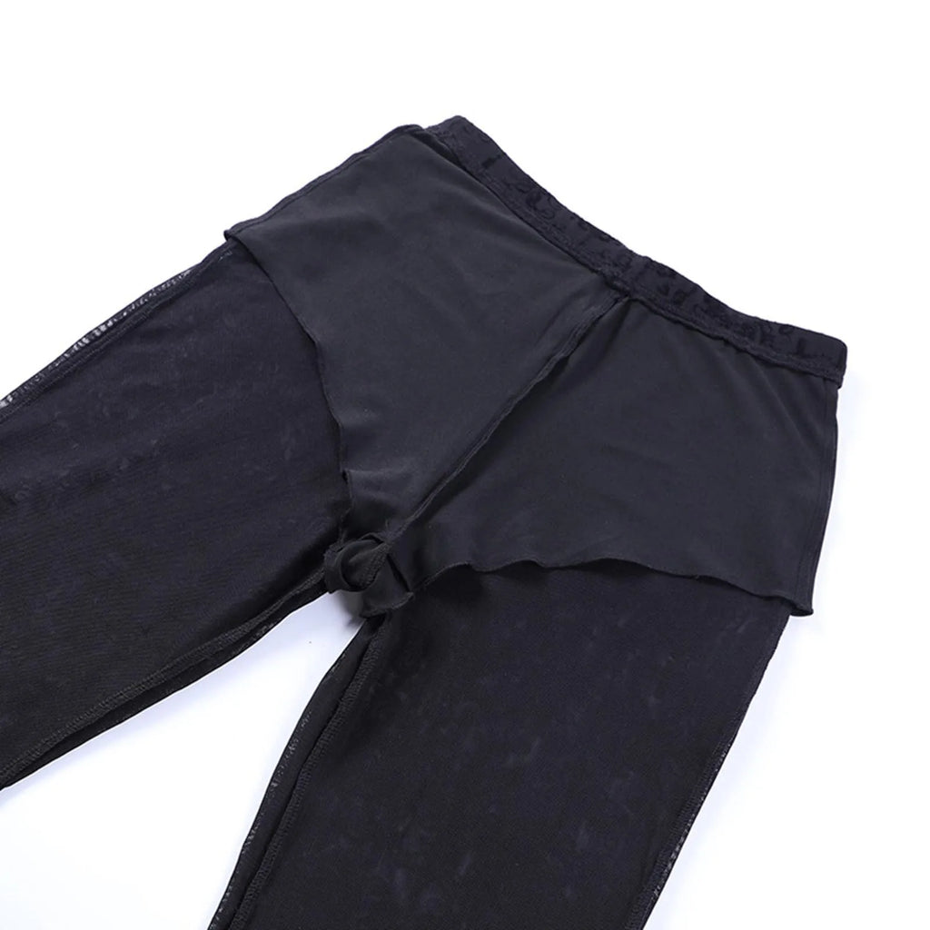 Gothic Sexy Solid Color High Waist Lace Flared Pants