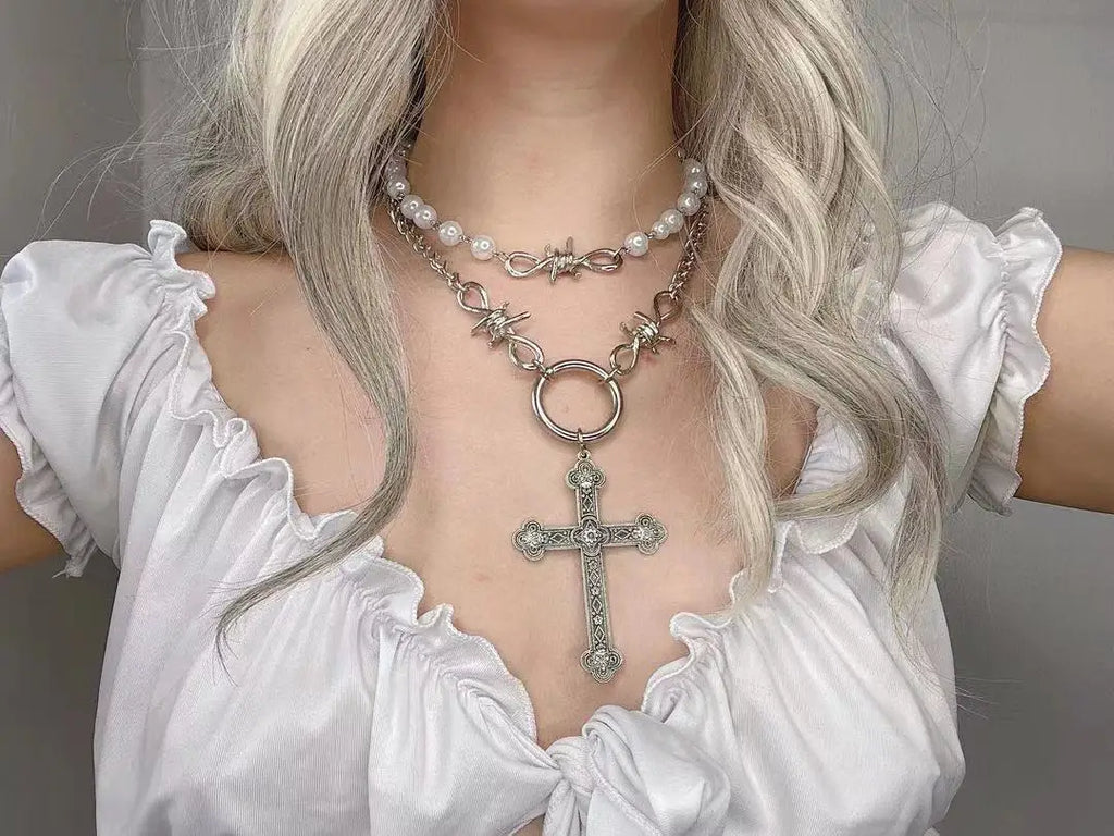 Emo Vampire Ankh Rosary Occult Vamp Bead Necklace Goth Punk Bat Cross Pendant Necklace Handmade Beaded Egyptian Tradgoth Jewelry