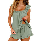 Ruffle Off-Shoulder Crop Top Pajama Set