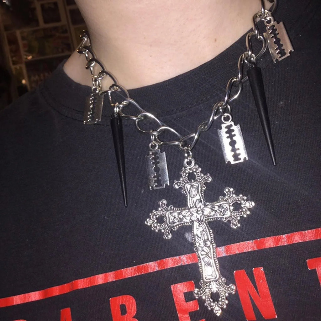 Emo Vampire Ankh Rosary Occult Vamp Bead Necklace Goth Punk Bat Cross Pendant Necklace Handmade Beaded Egyptian Tradgoth Jewelry
