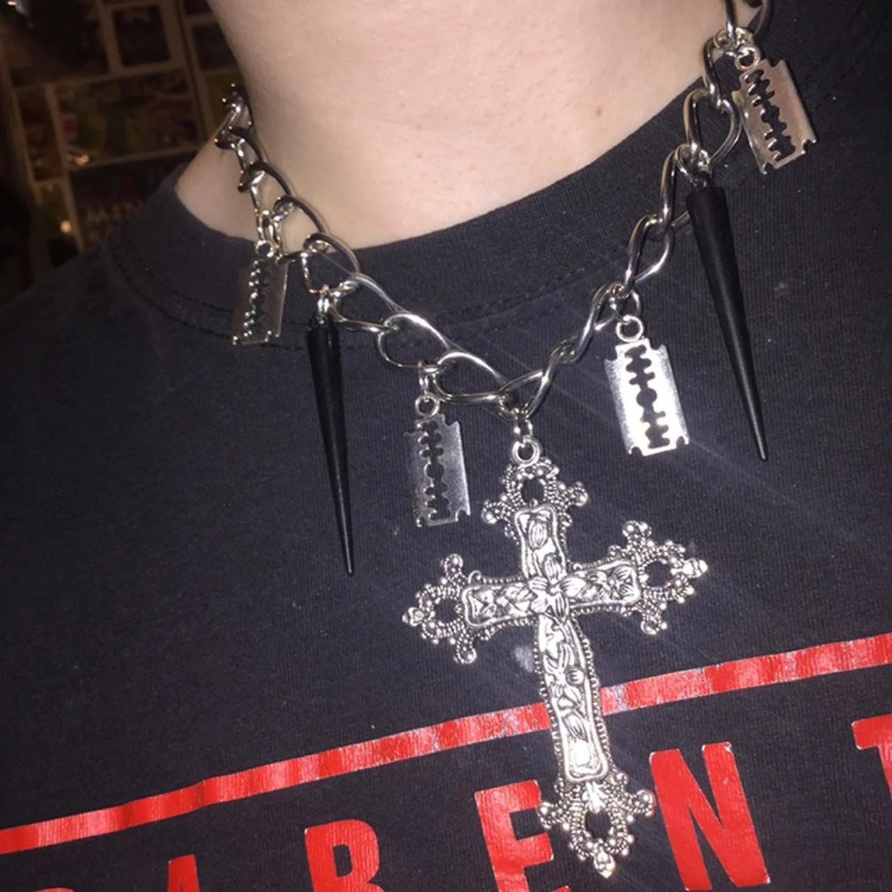 Emo Vampire Ankh Rosary Occult Vamp Bead Necklace Goth Punk Bat Cross Pendant Necklace Handmade Beaded Egyptian Tradgoth Jewelry