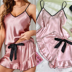 Satin Pajamas T Shirt and Shorts Set