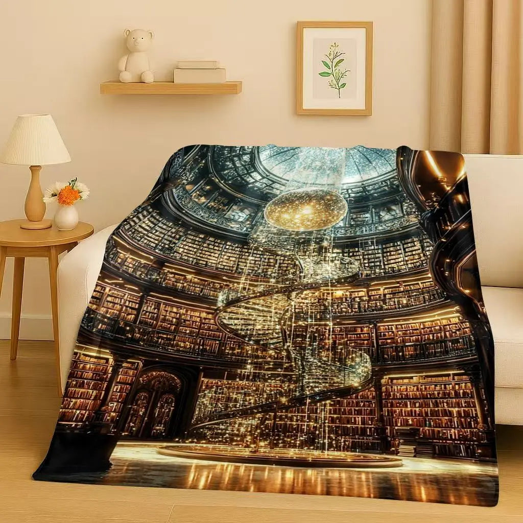 Magic Book Library Bookshelf Blanket