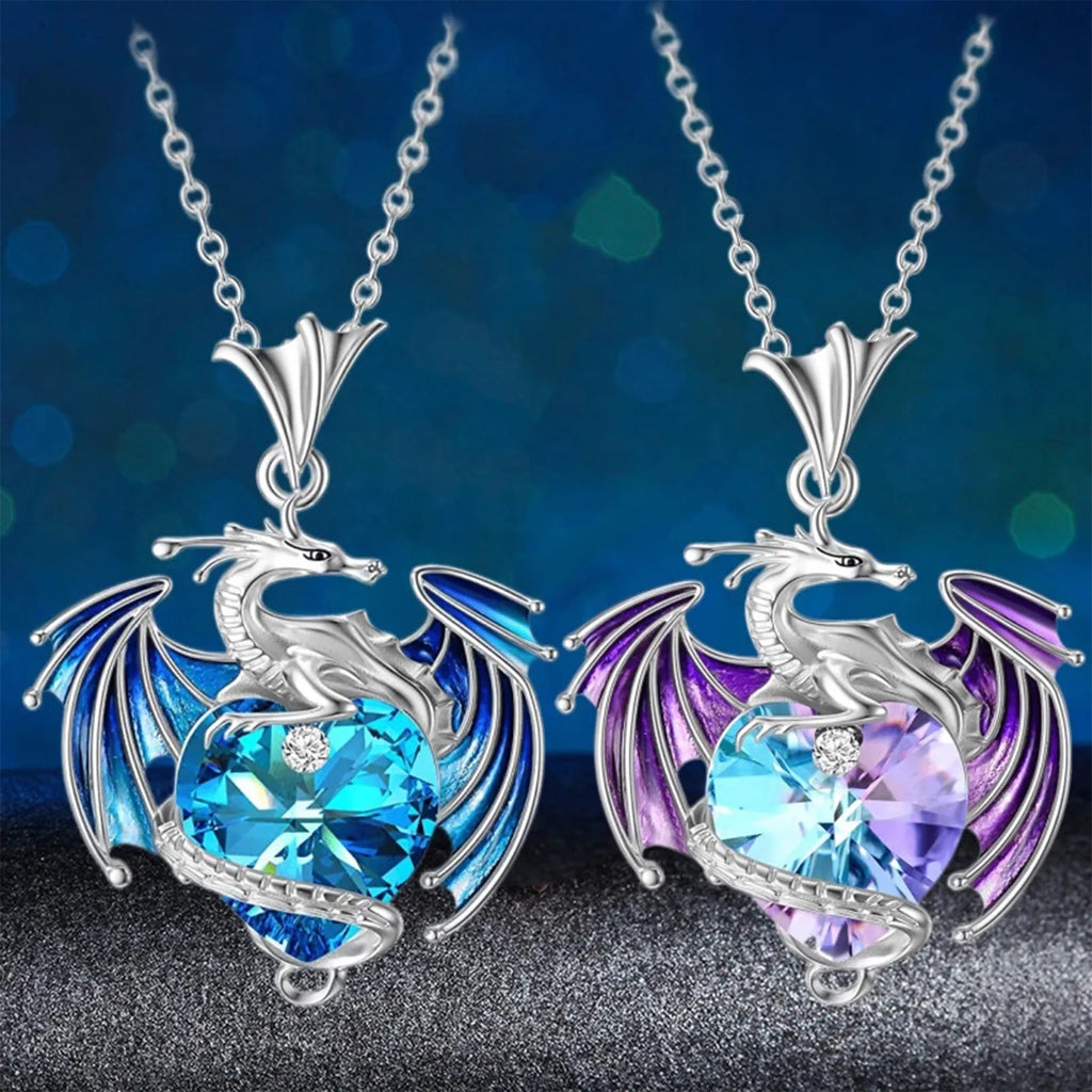 Exquisite Silver Dragon Heart Rhinestone Necklace