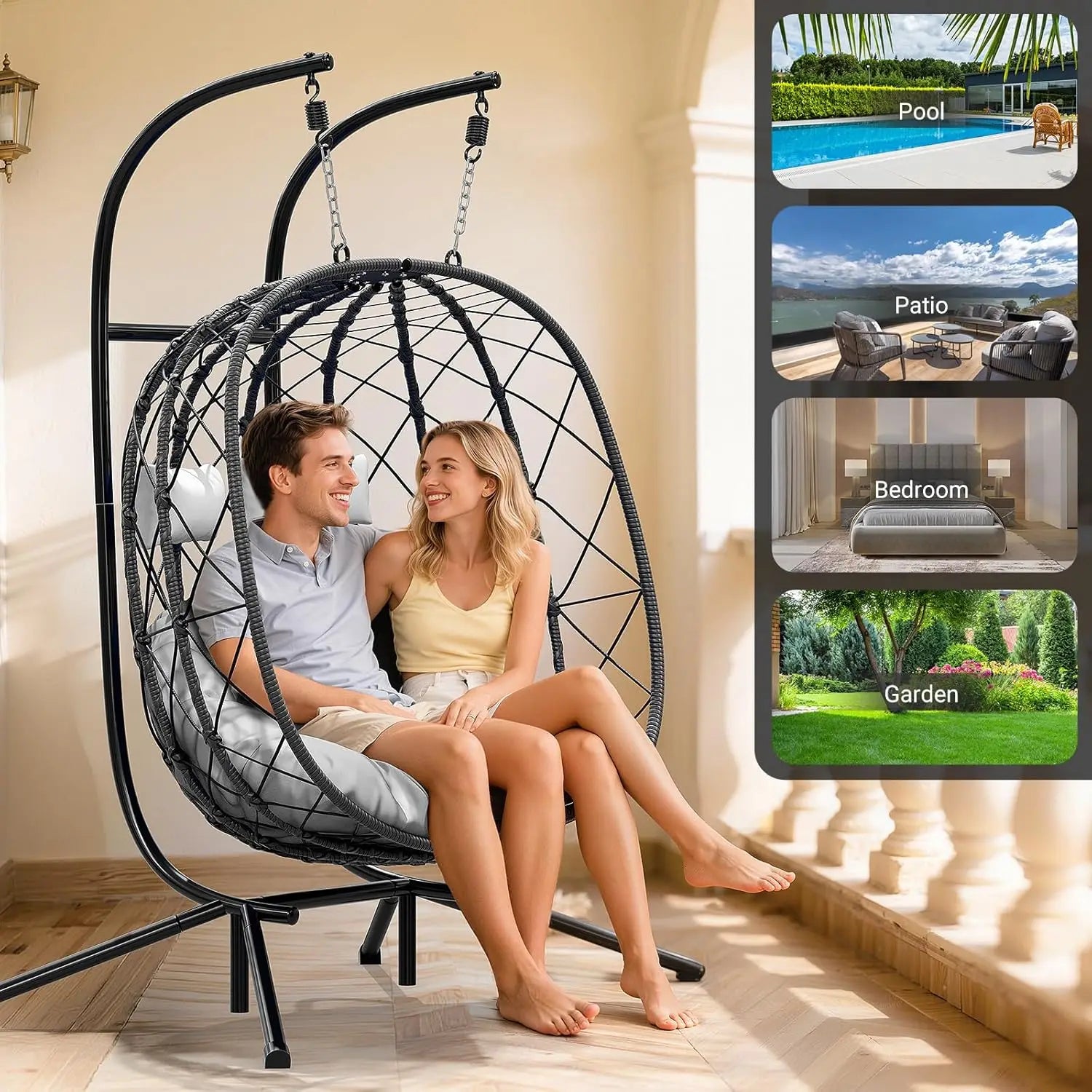 Double Egg Swing Chair with Stand