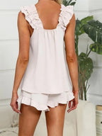 Ruffle Off-Shoulder Crop Top Pajama Set