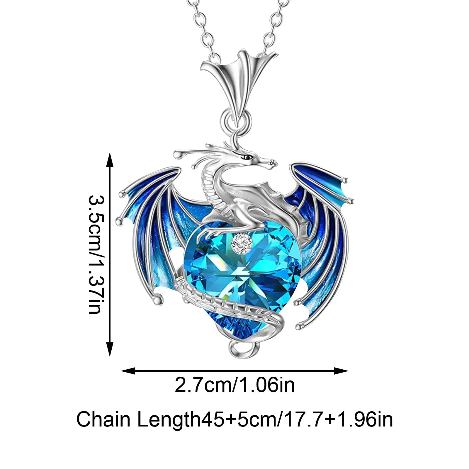 Exquisite Silver Dragon Heart Rhinestone Necklace