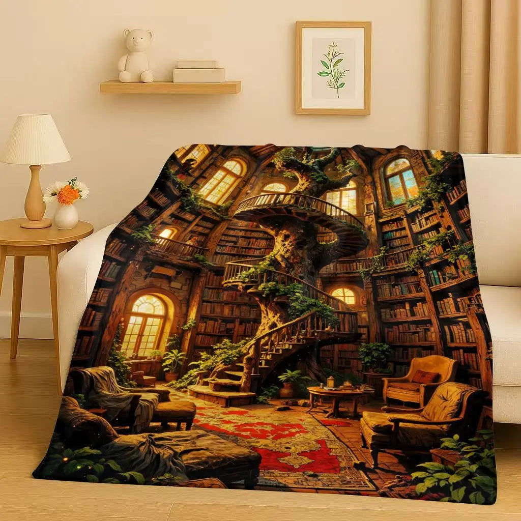 Magic Book Library Bookshelf Blanket