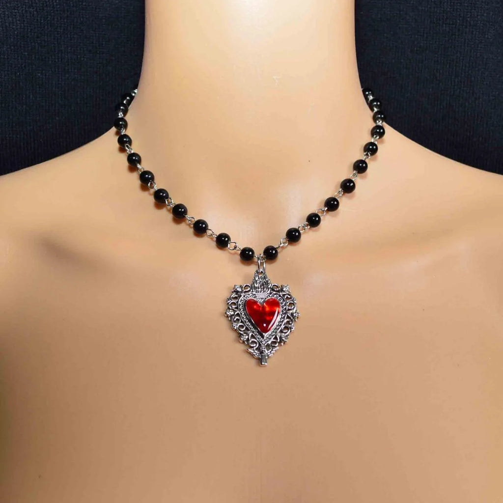 Emo Vampire Ankh Rosary Occult Vamp Bead Necklace Goth Punk Bat Cross Pendant Necklace Handmade Beaded Egyptian Tradgoth Jewelry