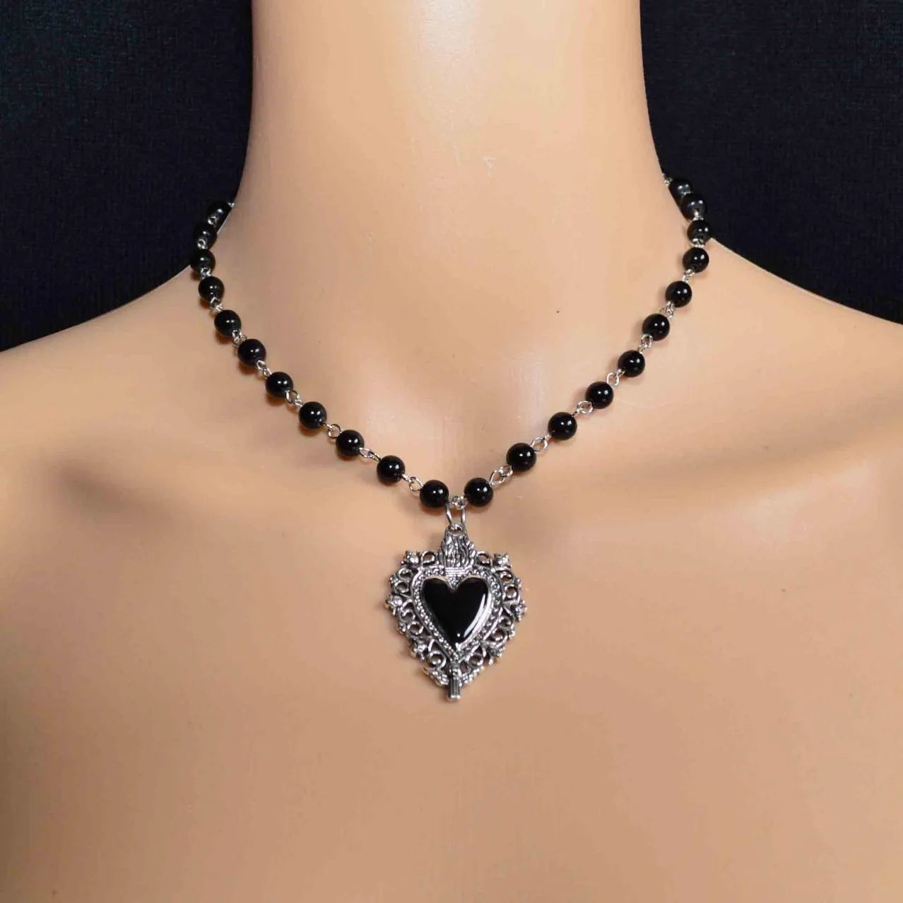 Emo Vampire Ankh Rosary Occult Vamp Bead Necklace Goth Punk Bat Cross Pendant Necklace Handmade Beaded Egyptian Tradgoth Jewelry