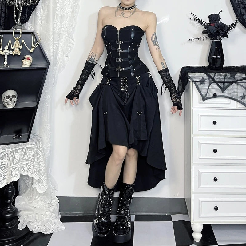 Gothic High Waist Bandage A-line Skirts