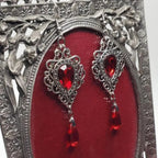Romance Victorian Baroque Lace Teardrop-shaped Red Rhinestone Tassel Dangle Earrings for Women Halloween Vampire Bride Jewelry