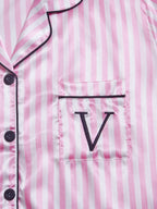 Striped Pocket Short Sleeve and Shorts Pajama Set