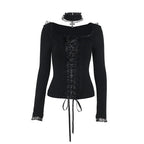 Gothic Black Lace Long Sleeve T-Shirt
