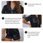 Satin Button Down Tops and Shorts Pajamas