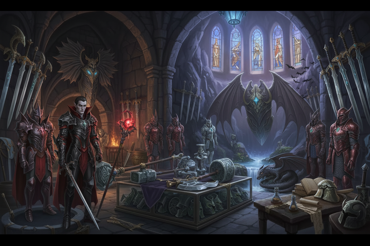 Fantasy Armory with Dragons and Vampires